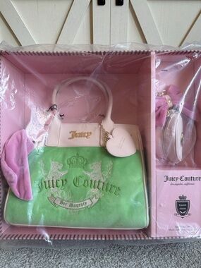Juicy Couture heritage tote bag Set green New Scottie dog Crown